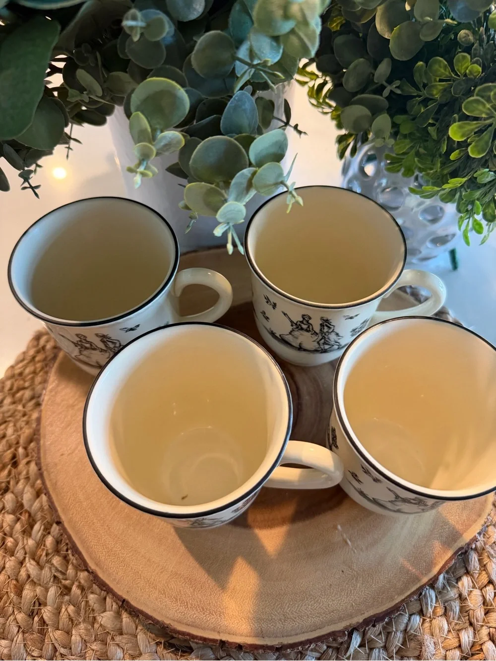 Vintage Wood & Sons Classic Black & White Toile Porcelain Mugs - Set of 4